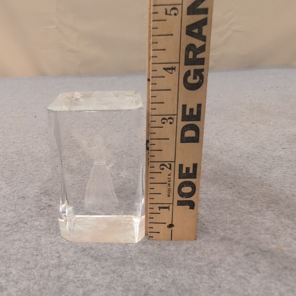 3D Laser Etched Angel Glass Paperweight Clear Faceted Crystal Block Star Motif - Picture 5 of 5